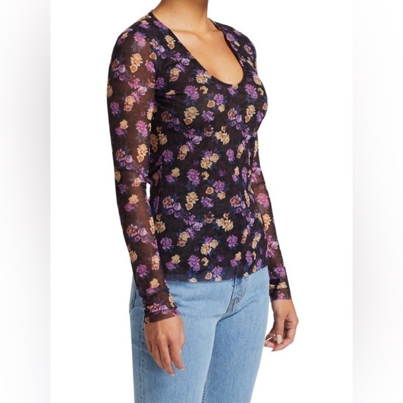 BAUM UND PFERDGARTEN Jenilyn Floral Mesh Top long sleeve, purple, size S NWT - Picture 5 of 15
